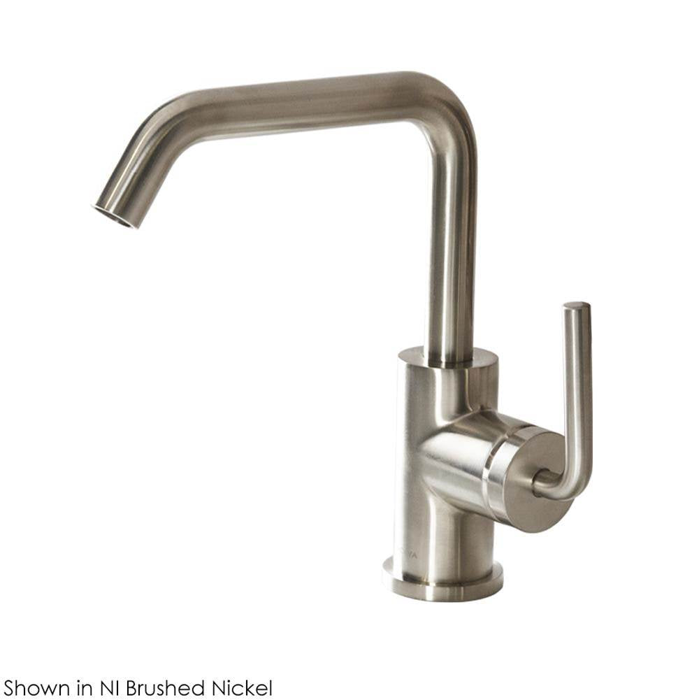 Lacava - Deck-mount single-hole faucet with a squared-gooseneck swiveling spout, one curved lever handle, and a pop-up drain. - Polished Nickel