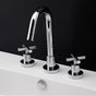 Lacava - Deck-mount three-hole faucet with a goose-neck swiveling spout, two cross handles, and a pop-up drain. - Polished Nickel