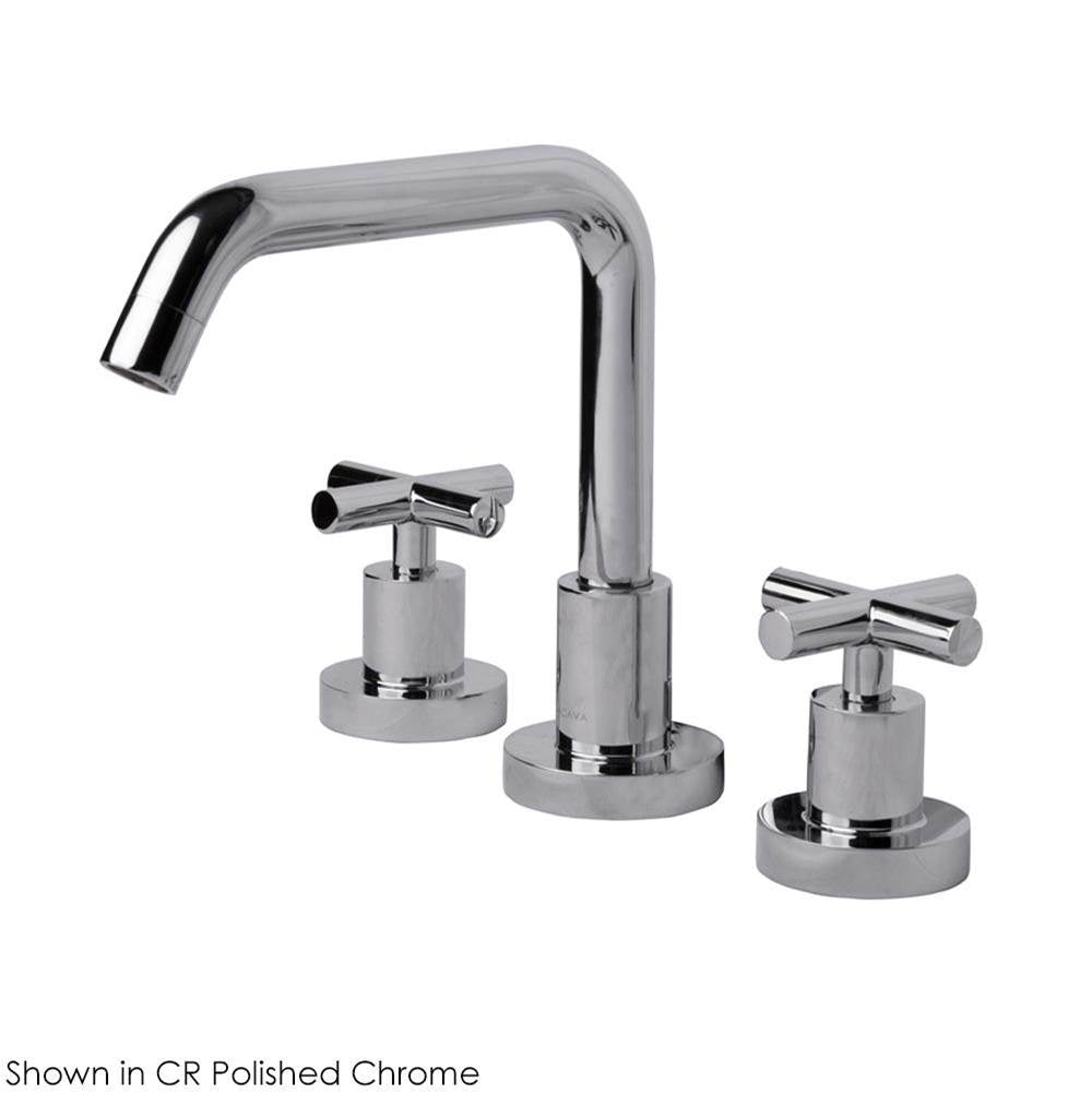 Lacava - Deck-mount three-hole faucet with a squared-gooseneck swiveling spout, two cross handles, and a pop-up drain. - Polished Nickel