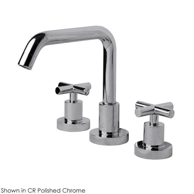 Lacava - Deck-mount three-hole faucet with a squared-gooseneck swiveling spout, two cross handles, and a pop-up drain. - Polished Nickel