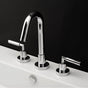 Lacava - Deck-mount three-hole faucet with a goose-neck swiveling spout, two lever handles, and a pop-up drain. - Polished Nickel