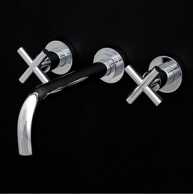 Lacava - TRIM - Wall-mount three-hole faucet with three-hole faucet with two cross handles, no backplate, spout 9 7/8''. - Polished Nickel