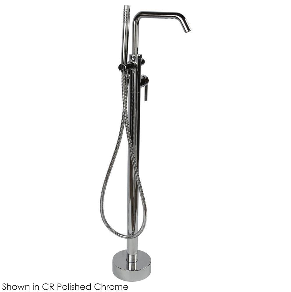 Lacava - Floor-standing tub filler 37 1/4''H with one curved lever handle, square spout, two-way diverter, and hand-held shower with 59'' flexible hose. - Polished Nickel