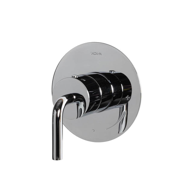 Lacava - Cigno trim - Built-in progressive pressure balancing mixer with a curved lever handle and round backplate. Water flow rate: 5.6 gpm at 43.5 psi. DIAM: 5'' - Rough-in No. VPBP sold separately - Polished Nickel