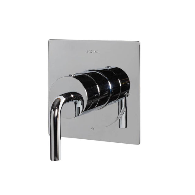 Lacava - Cigno trim - Built-in progressive pressure balancing mixer with a lever handle and squared backplate. Water flow rate: 5.6 gpm at 43.5 psi. W: 5'', H: 5'' - Rough-in No. VPBP sold separately - Polished Nickel