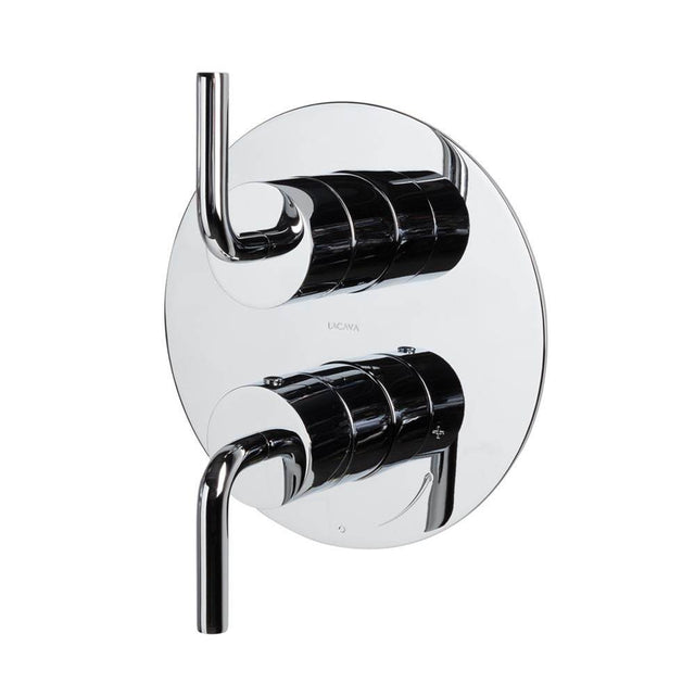 Lacava - Built-in progressive pressure balancing mixer with 2-way diverter, two curved lever handles and a rounded backplate. Water flow rate: 4.2 gpm at 43.5 psi. Rough-in No. VPBP2 sold separately. DIAM: 7-1/4'' - Polished Nickel
