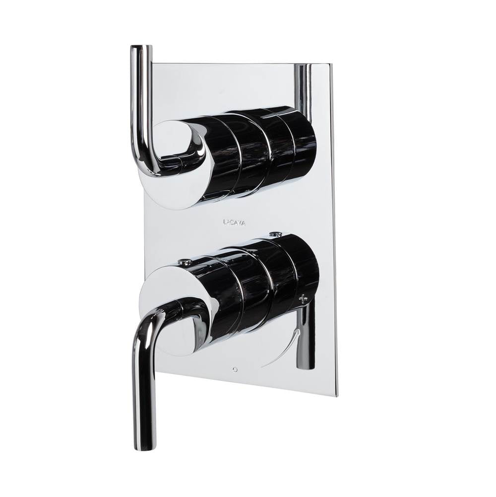 Lacava - Built-in progressive pressure balancing mixer with 2-way diverter, two curved lever handles and a rectangular backplate. Water flow rate: 4.2 gpm at 43.5 psi. Rough-in No. VPBP2 sold separately. 5-1/8''W, 7-1/4''H - Polished Nickel