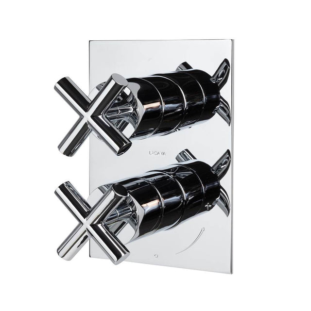 Lacava - Built-in progressive pressure balancing mixer with 2-way diverter, two cross handles and a rectangular backplate. Water flow rate: 4.2 gpm at 43.5 psi. Rough-in No. VPBP2 sold separately. 5-1/8''W, 7-1/4''H - Polished Nickel