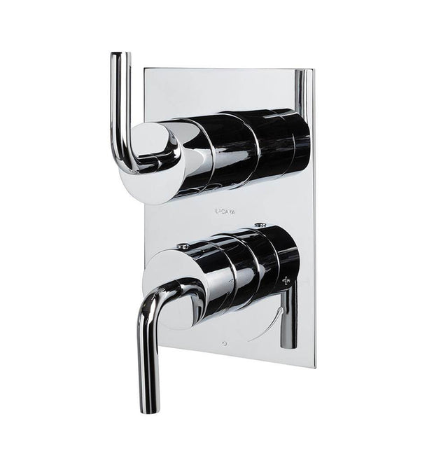 Lacava - Built-in progressive pressure balancing mixer  with 3- way diverter, two curved lever handles and a retangular backplate. Water flow rate: 5.6 gpm at 45 psi. - Polished Nickel