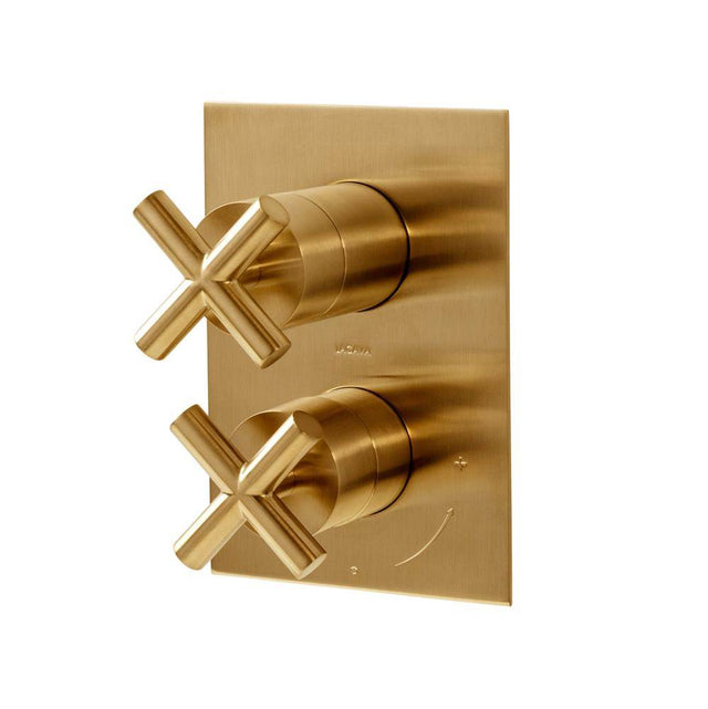 Lacava - Built-in progressive pressure balancing mixer  with 3- way diverter, two cross  handles and a retangular backplate. Water flow rate: 5.6 gpm at 45 psi. - Polished Nickel