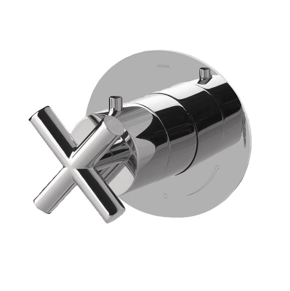 Lacava - TRIM ONLY - Thermostatic Valve GPM 10 (60PSI) with round back plate and cross handle - Polished Nickel