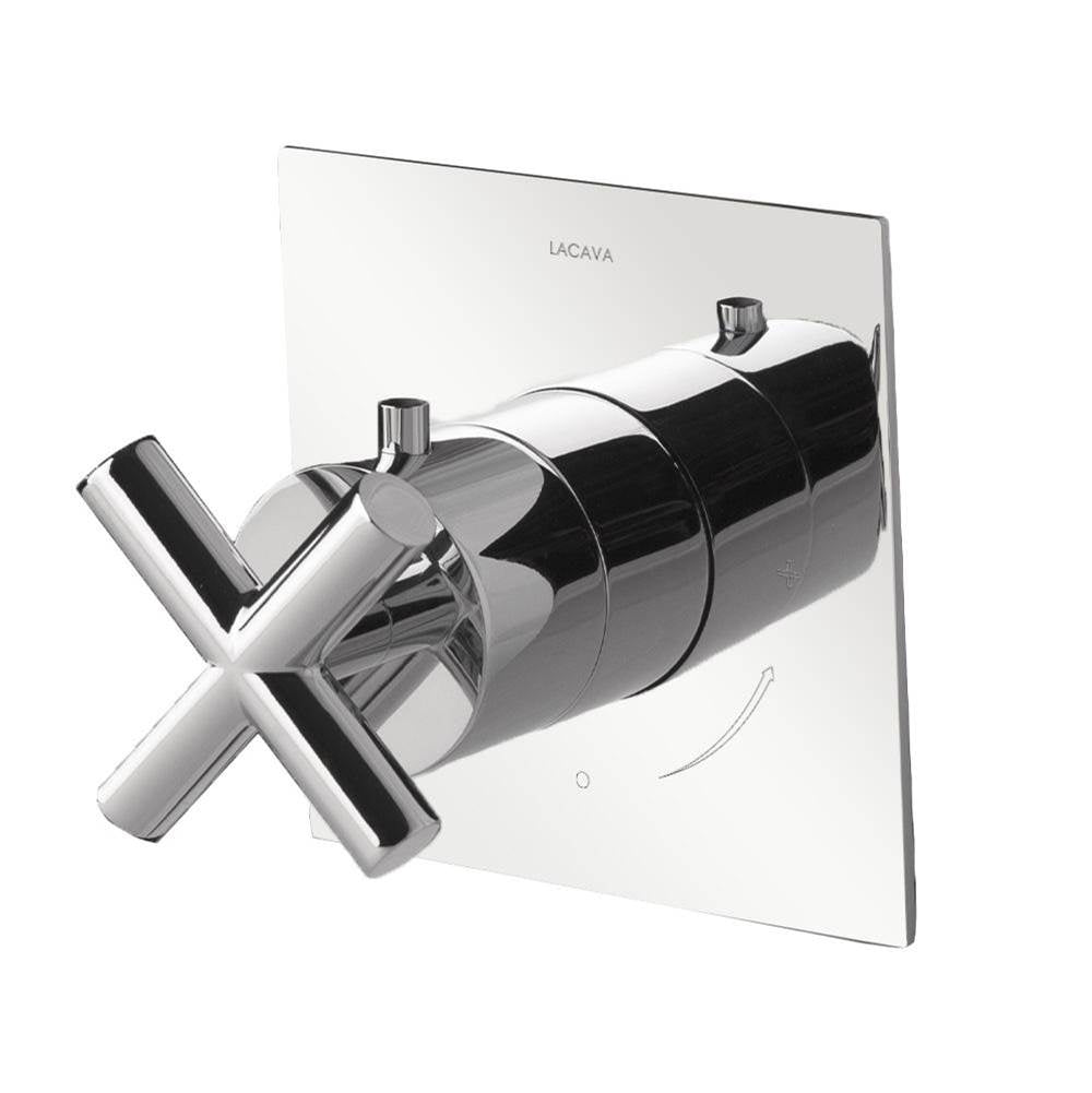 Lacava - TRIM ONLY - Thermostatic Valve GPM 10 (60PSI) with rectangular back plate and cross handle - Polished Nickel