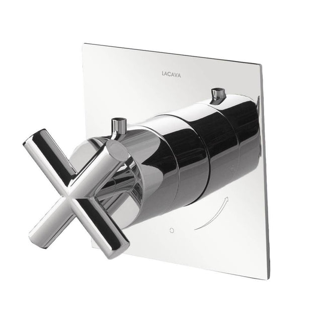 Lacava - TRIM ONLY - Thermostatic Valve GPM 10 (60PSI) with rectangular back plate and cross handle - Polished Nickel