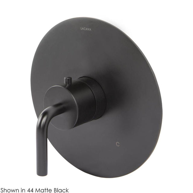 Lacava - TRIM ONLY - Regular Thermostat, flow rate 10 GPM, curved lever handle on round knob, round backplate - Polished Nickel
