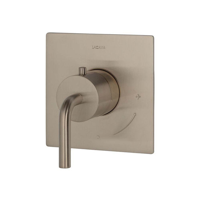 Lacava - TRIM ONLY - Regular Thermostat, flow rate 10 GPM, curved lever handle on round knob, rectangular backplate - Polished Nickel