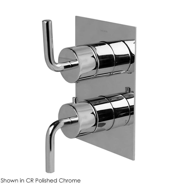 Lacava - TRIM ONLY - Thermostat w 2-way diverter + OFF, GPM 6.1 (43.5PSI) curved lever handls on round knob, square back plate - Polished Nickel