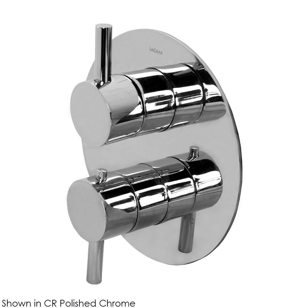 Lacava - TRIM ONLY - Thermostatic Valve w/2 way diverter + OFF,  GPM 8.5 (60PSI) with round back plate and 2  stacked round lever handles - Polished Nickel