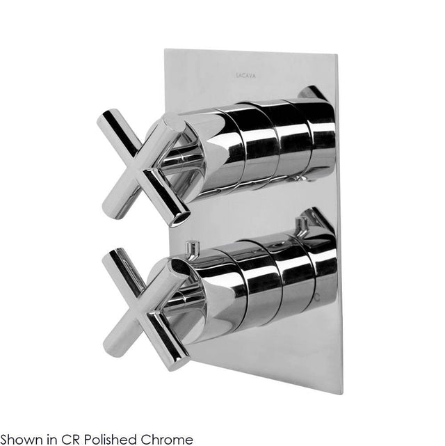 Lacava - TRIM ONLY - Thermostatic Valve w/1 way volume, GPM 9 (60PSI) with rectangular back plate and 2 stacked cross handles - Polished Nickel