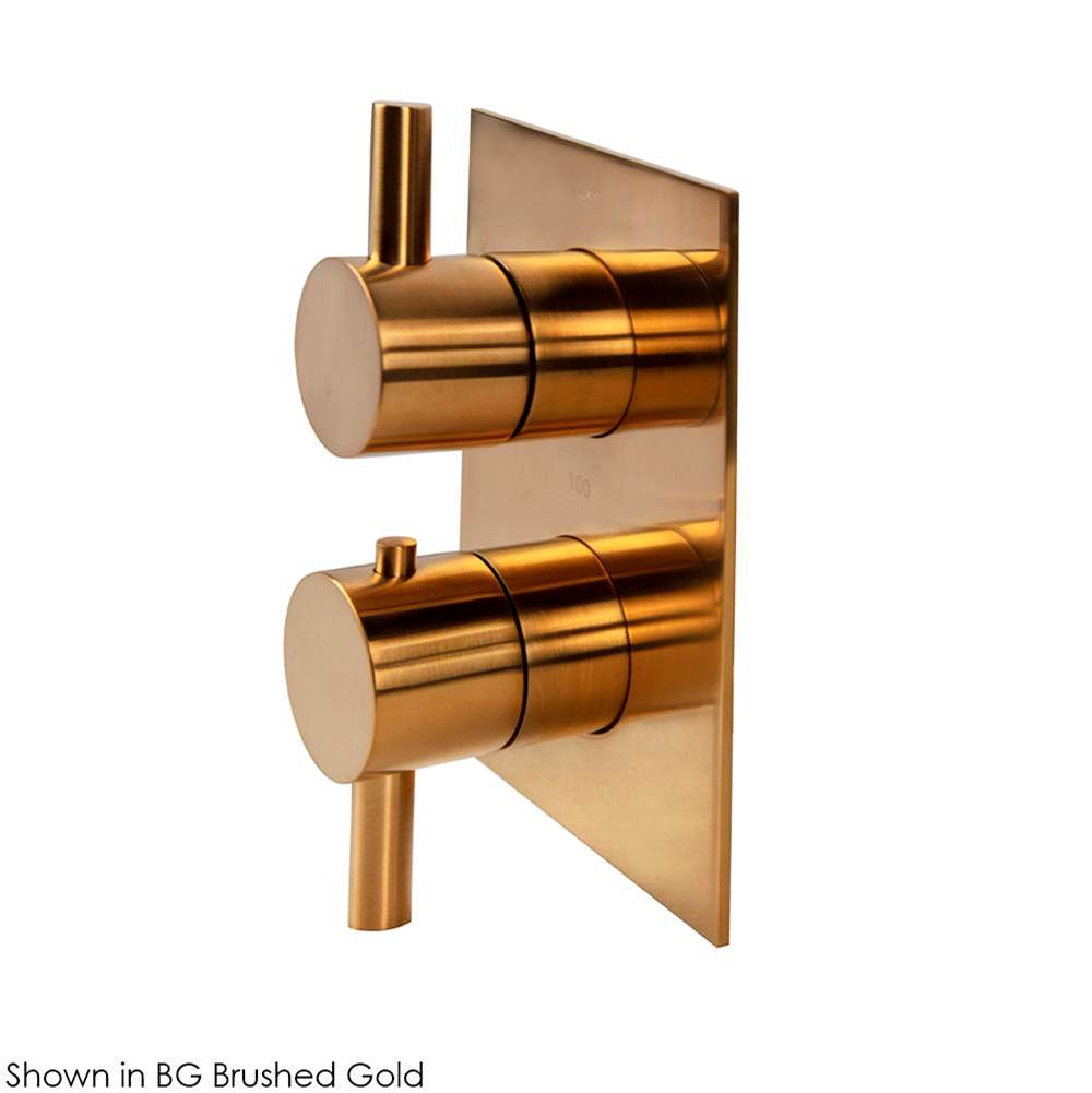 Lacava - TRIM ONLY - Thermostatic Valve w/1 way volume, GPM 9 (60PSI) with rectangular back plate and 2 stacked round lever handles - Polished Nickel