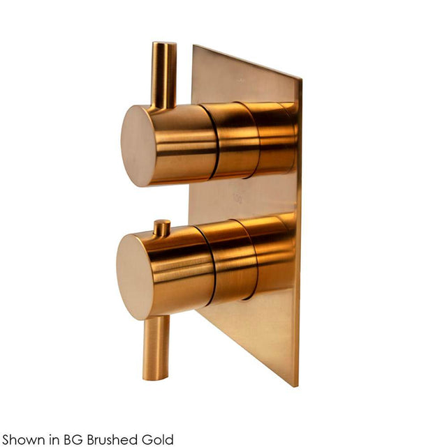 Lacava - TRIM ONLY - Thermostatic Valve w/1 way volume, GPM 9 (60PSI) with rectangular back plate and 2 stacked round lever handles - Polished Nickel