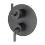 Lacava - TRIM ONLY - Thermostat w 2-way shared diverter + OFF, GPM 6.1 (43.5PSI) curved lever handls on round knob, round back plate - Matte Black