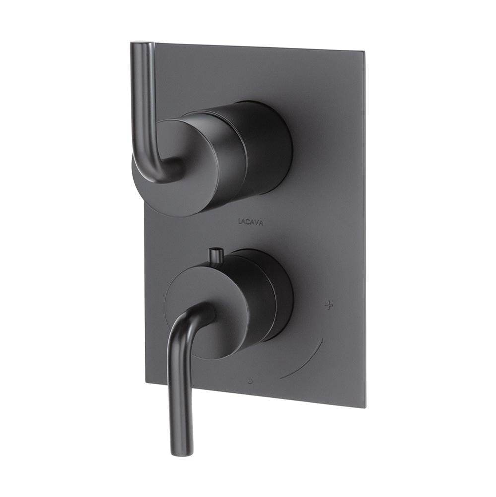 Lacava - TRIM ONLY - Thermostat w 3-way shared diverter + OFF, flow rate 6.1 GPM (43.5 PSI)curved lever handles, square back plate - Matte Black