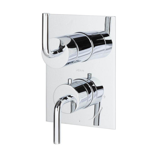 Lacava - TRIM ONLY - Thermostat w 2-way shared diverter + OFF, GPM 6.1 (43.5PSI) curved lever handls on round knob, square back plate - Polished Chrome