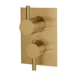 Lacava - TRIM ONLY - Thermostatic Valve w/ 2 way shared diverter + OFF,  GPM 8.5 (60PSI) with rectangular back plate and 2 stacked round lever handles - Brushed Gold
