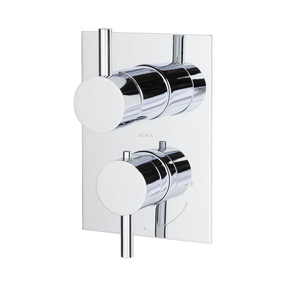 Lacava - TRIM ONLY - Thermostatic Valve w/ 2 way shared diverter + OFF,  GPM 8.5 (60PSI) with round back plate and 2 stacked round lever handles - Polished Chrome