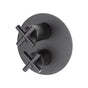 Lacava - TRIM ONLY - Thermostatic Valve w/ 2 way shared diverter + OFF,  GPM 8.5 (60PSI) with round back plate and 2 stacked cross handles - Matte Black