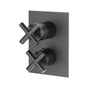 Lacava - TRIM ONLY - Thermostatic Valve w/ 3 way shared diverter + OFF,  GPM 8 (60PSI) with rectangular back plate and 2 stacked cross handles - Matte Black