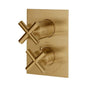 Lacava - TRIM ONLY - Thermostatic Valve w/ 2 way shared diverter + OFF,  GPM 8.5 (60PSI) with rectangular back plate and 2 stacked cross handles - Brushed Gold