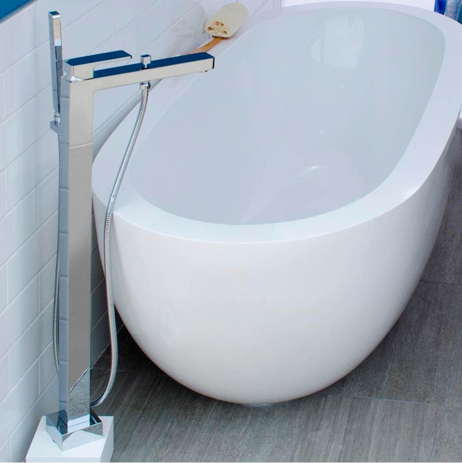 Lacava - Floor standing single hole tub filler with one lever handle, two way diverter and hand held shower with 59inch flexible hose. - Polished Nickel