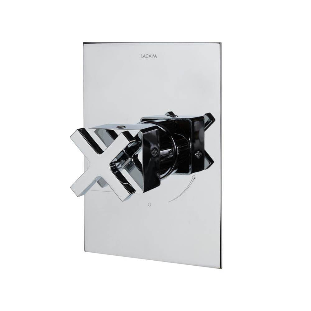 Lacava - Eleganza trim - Built-in progressive pressure balancing mixer with a cross handle and squared backplate. Water flow rate: 5.6 gpm at 43.5 psi. W: 5'', H: 7-1/4'' - Rough-in No. VPBP sold spearately - Polished Nickel