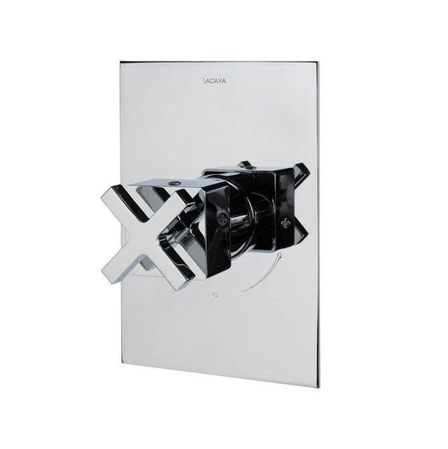Lacava - Eleganza trim - Built-in progressive pressure balancing mixer with a cross handle and squared backplate. Water flow rate: 5.6 gpm at 43.5 psi. W: 5'', H: 7-1/4'' - Rough-in No. VPBP sold spearately - Polished Nickel