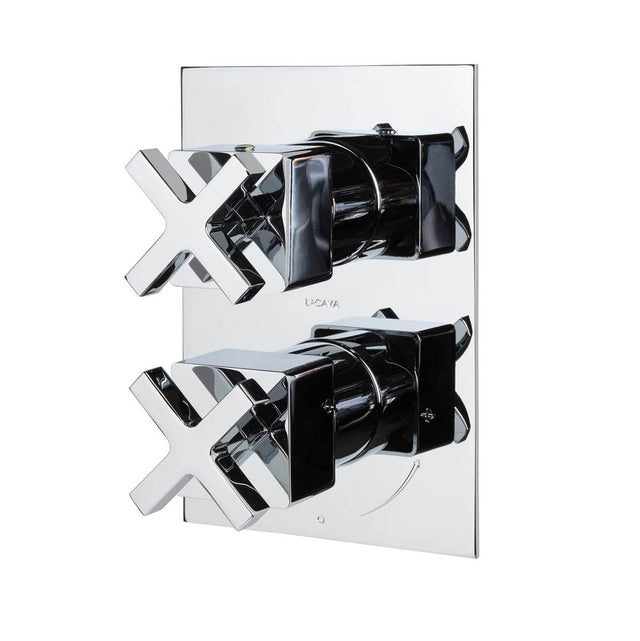 Lacava - Built-in progressive pressure balancing mixer with 2-way diverter, two cross  handles and a retangular backplate. Water flow rate: 5.6 gpm at 45 psi. - Polished Nickel