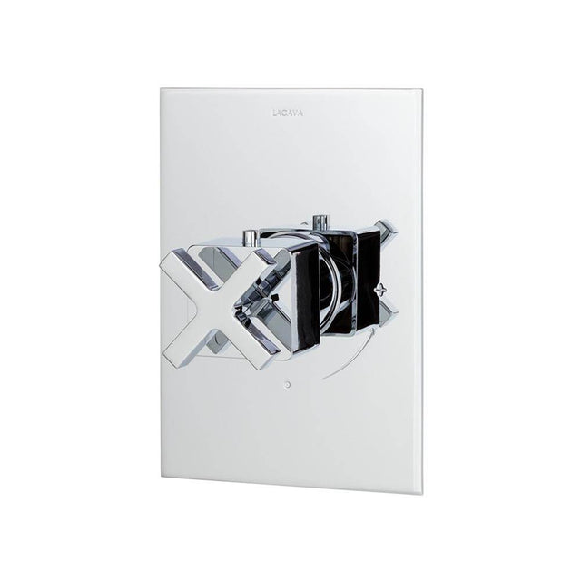 Lacava - TRIM ONLY - Thermostatic Valve GPM 10 (60PSI) with  rectangular back plate and cross handle - Polished Nickel