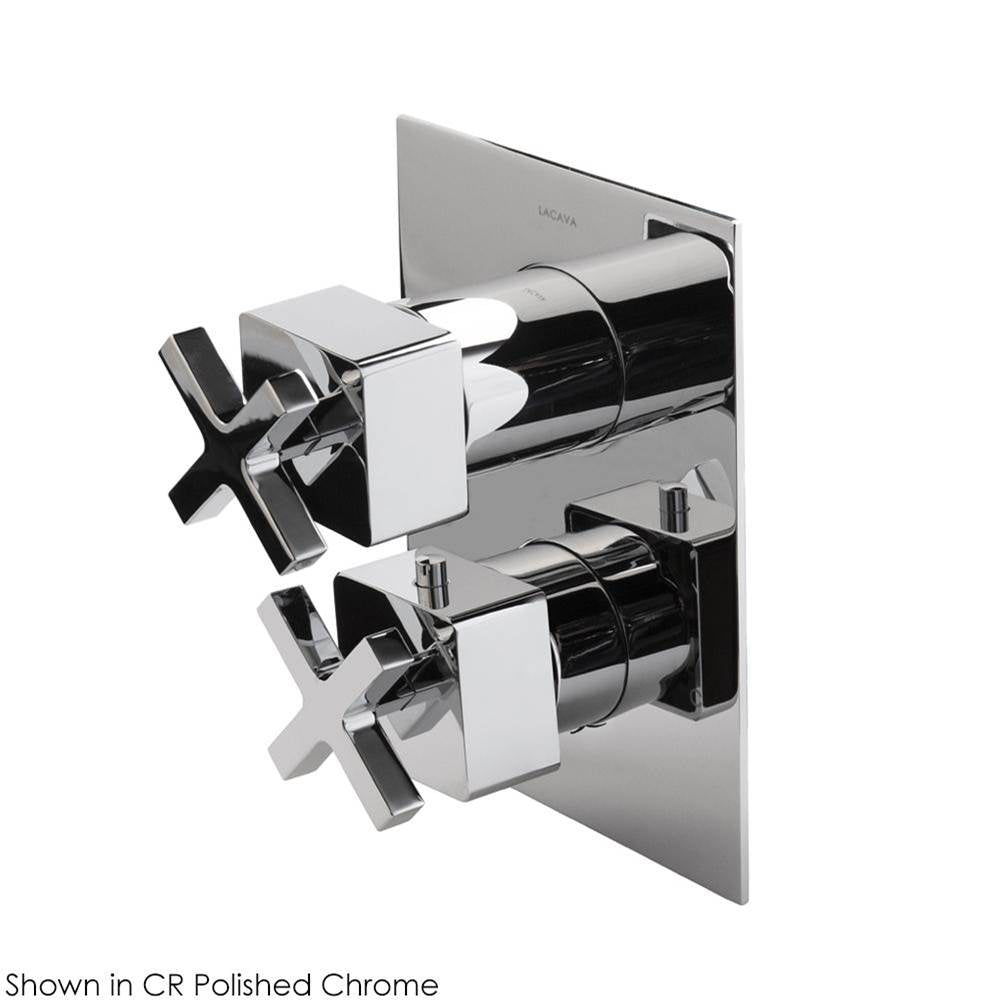 Lacava - TRIM ONLY - Thermostatic Valve w/3 way diverter + OFF,  GPM 8 (60PSI) with rectangular back plate and 2 stacked cross  handles - Polished Nickel