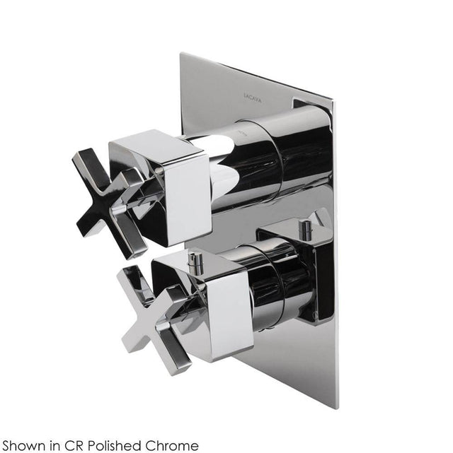 Lacava - TRIM ONLY - Thermostatic Valve w/3 way diverter + OFF,  GPM 8 (60PSI) with rectangular back plate and 2 stacked cross  handles - Polished Nickel
