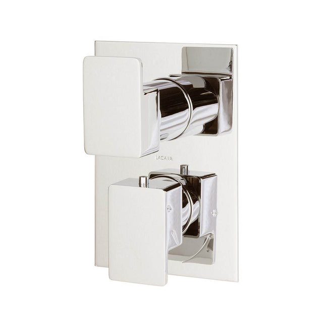 Lacava - TRIM ONLY - Thermostatic Valve w/ 3 way shared diverter + OFF,  GPM 8 (60PSI) with rectangular back plate and 2 stacked lever  handles - Polished Nickel