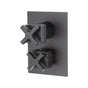 Lacava - TRIM ONLY - Thermostatic Valve w/ 2 way shared diverter + OFF,  GPM 8.5 (60PSI) with rectangular back plate and 2 stacked cross handles - Matte Black