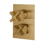 Lacava - TRIM ONLY - Thermostatic Valve w/ 2 way shared diverter + OFF,  GPM 8.5 (60PSI) with rectangular back plate and 2 stacked cross handles - Brushed Gold