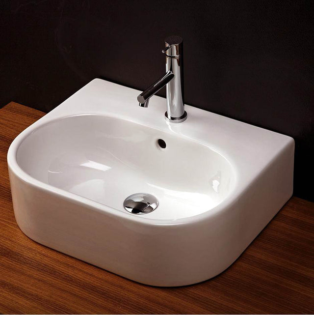 Lacava - Wall-mount or above-counter porcelain Bathroom Sink with an overflow and with 01 - one faucet hole - White