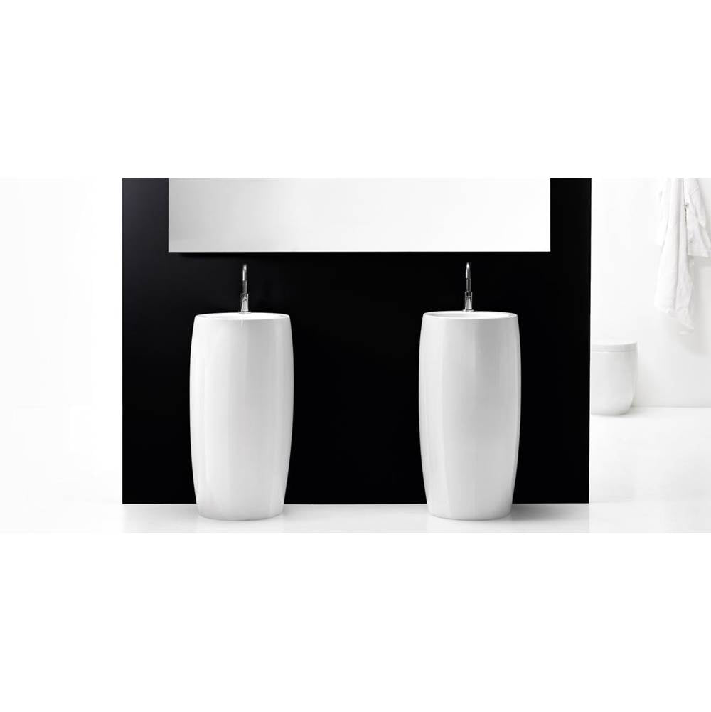 Lacava - Floor-standing porcelain column Bathroom Sink with one faucet hole and wall plumbing outlet, no overflow, 17 1/4''diam, 33''H - White