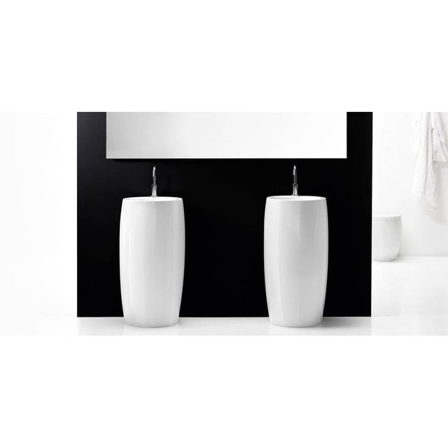 Lacava - Floor-standing porcelain column Bathroom Sink with one faucet hole and wall plumbing outlet, no overflow, 17 1/4''diam, 33''H - White