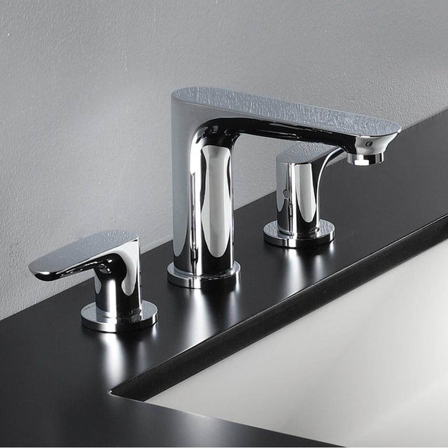 Lacava - Deck-mount three-hole faucet with two lever handles. Water flow rate: 1.2GPM pressure compensating aerator. H: 5'', SPOUT: 5 1/8''. - Brushed Nickel
