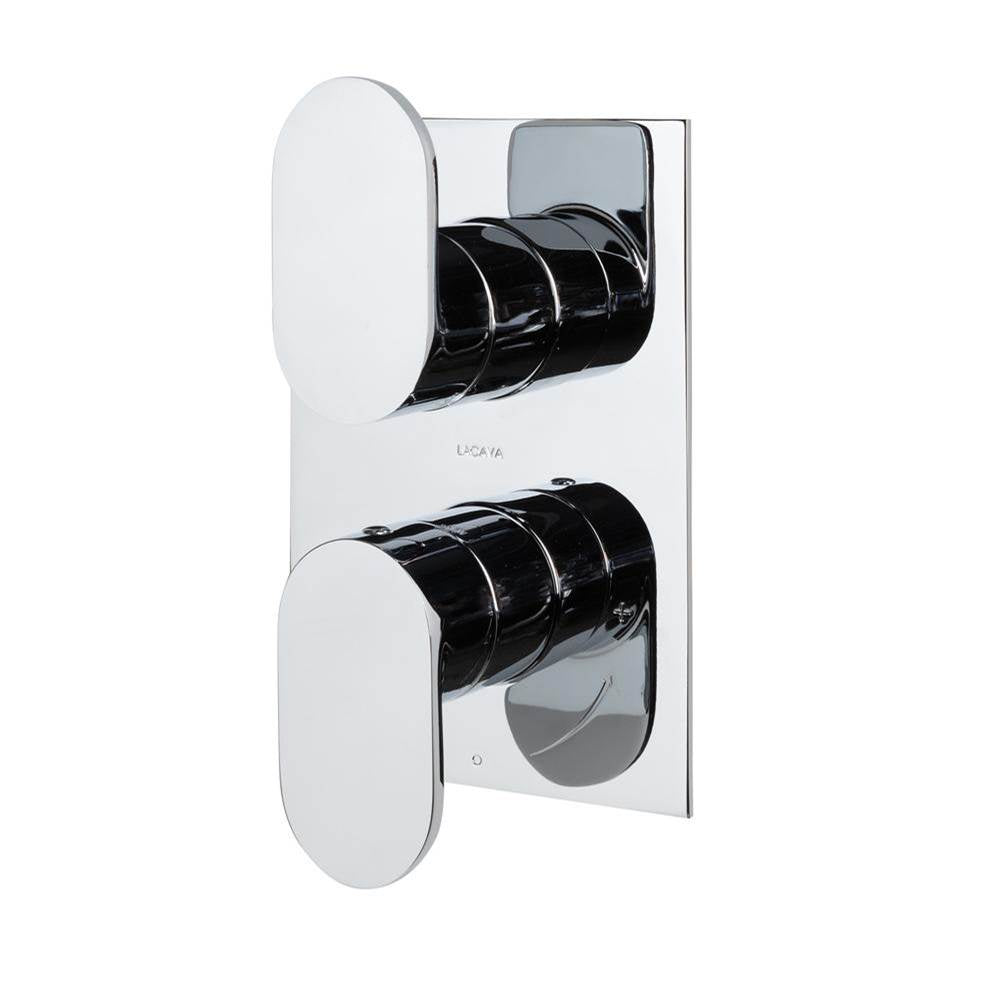 Lacava - Flou trim - Built-in progressive pressure balancing mixer with volume control, two lever handles and a rectangular backplate. Water flow rate: 4.2 gpm at 43.5 psi. Rough-in No. VPBP1 sold separately. W: 5-1/8'', H: 7-1/4'' - Brushed Nickel