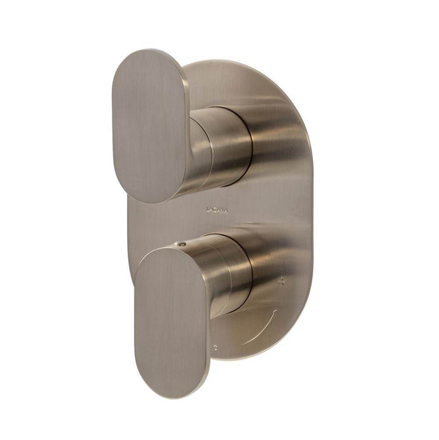 Lacava - Built-in progressive pressure balancing mixer  with 3- way diverter, two lever handles and an oval backplate. Water flow rate: 5.6 gpm at 45 psi. - Brushed Nickel