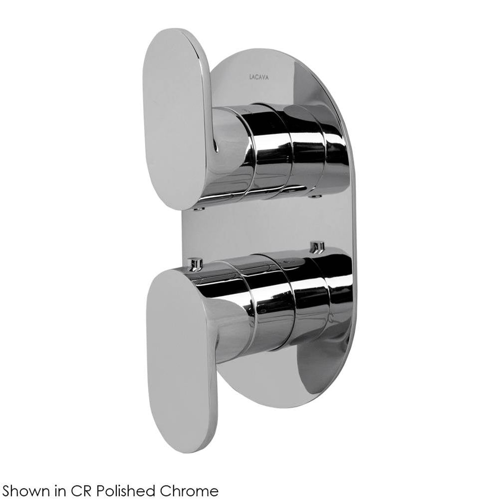 Lacava - TRIM ONLY - Thermostatic Valve w/1 way volume, GPM 9 (60PSI) with oblong back plate and 2 stacked oval lever handles - Brushed Nickel