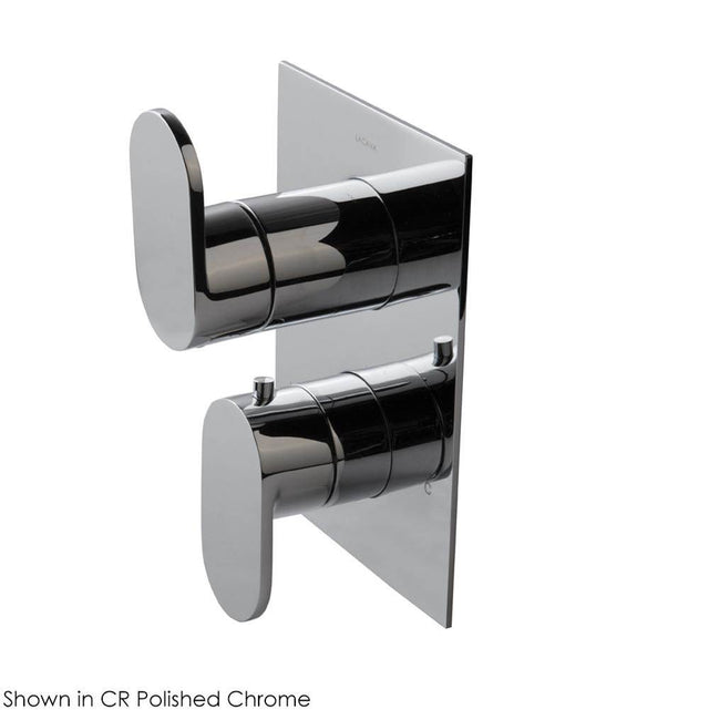 Lacava - TRIM ONLY - Thermostatic Valve w/3 way diverter + OFF,  GPM 8 (60PSI) with rectangular back plate and 2 stacked oval lever handles - Brushed Nickel